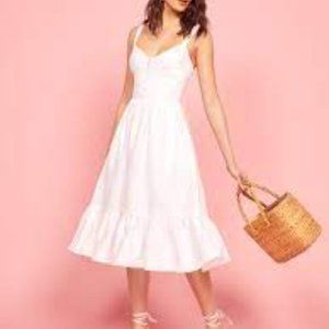 Reformation Dolci Dress (Size 6) - White Linen Midi Dress
